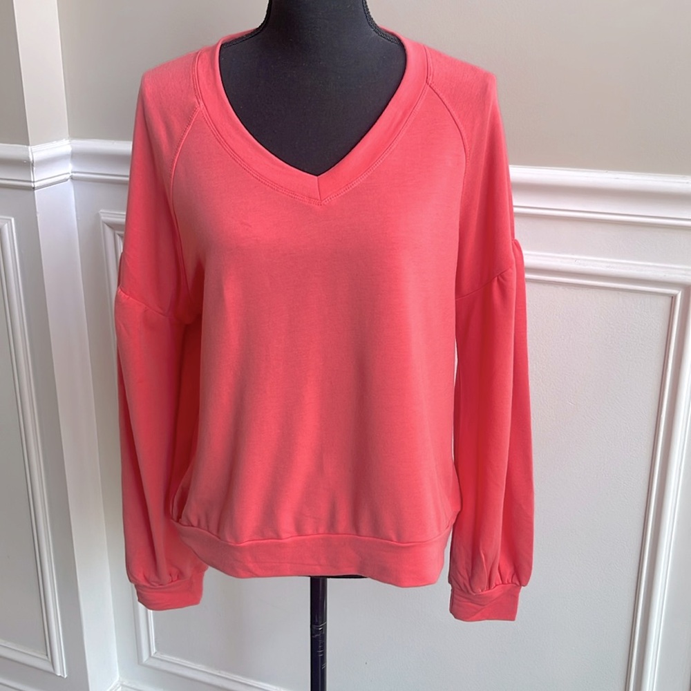 Nanette Lepore V-Neck Blouson-Sleeve Sweatshirt